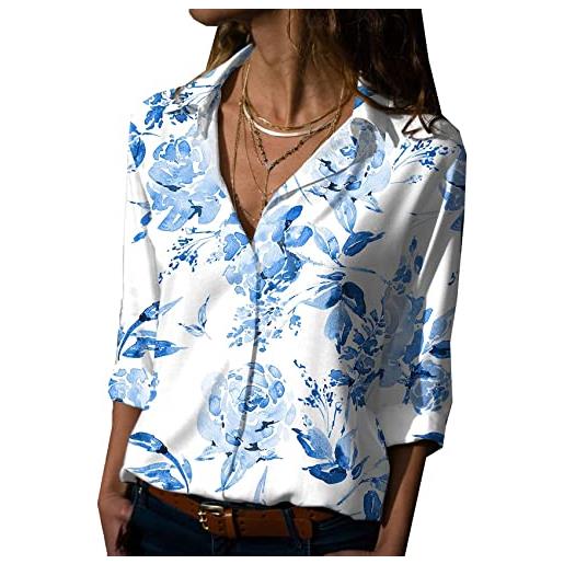 WAEKQIANG camicie casual da donna con risvolto a maniche lunghe con stampa a farfalla nuova primavera e autunno da donna