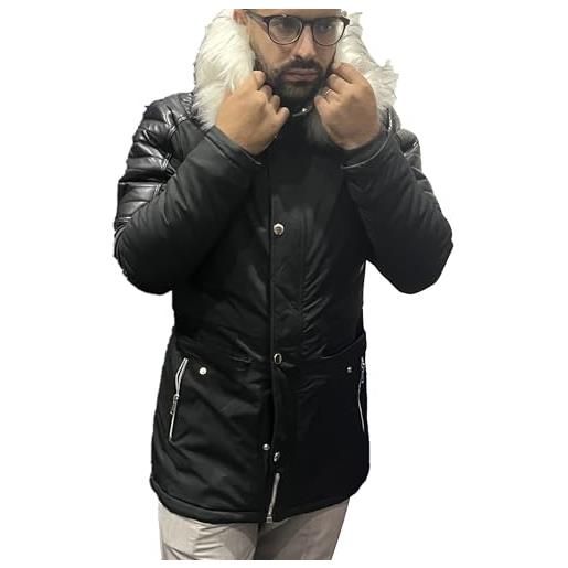 Antony Morale giubbotto parka uomo invernale nero interno di pelliccia cappuccio con pelliccia uomo (m, nero)