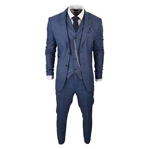 TruClothing.com abito da uomo in 3 pezzi, motivo principe di galles, a quadri, blu, vestibilità aderente, stile vintage, blu, 46