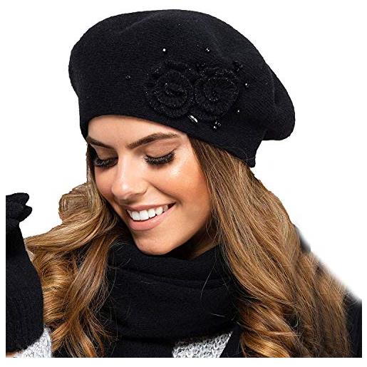 Kamea berretto femminile in lana barcelona, nero, uni