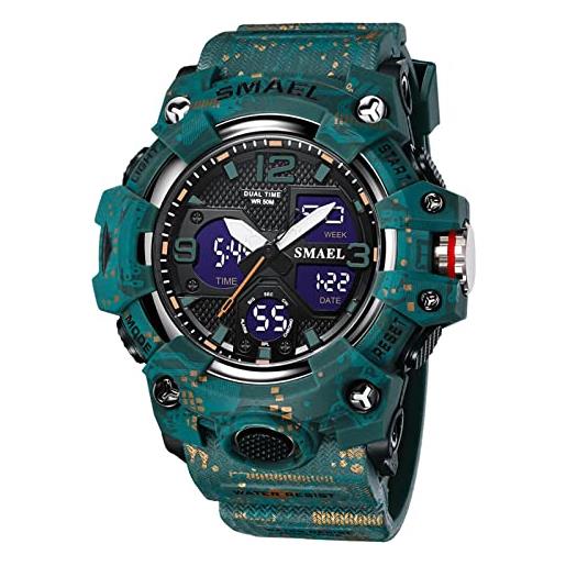 SMAEL outdoor stile uomini militare digitale-orologio impermeabile sport shock multifunzione orologi led watch, camouflage dark green