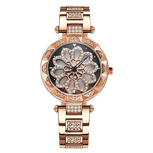 RORIOS donna 360°ruotabile dial orologi da polso acciaio inox band diamante simulato orologi da polso ladies watch