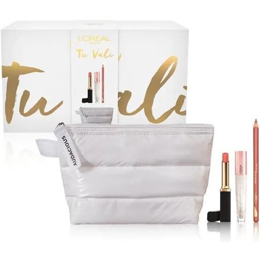 L'oréal paris self confidence box rossetto+gloss volumizzante+matita labbra+soffice beauty piumino