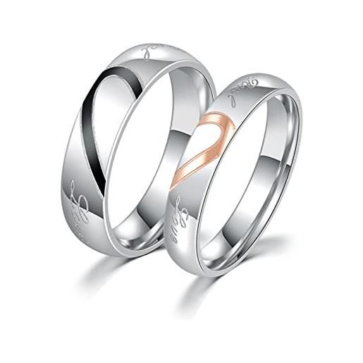 Beydodo anelli san valentino lui e lei anello del cuore di puzzle anelli fidanzamento coppia acciaio donna misura 17 & uomo misura 22