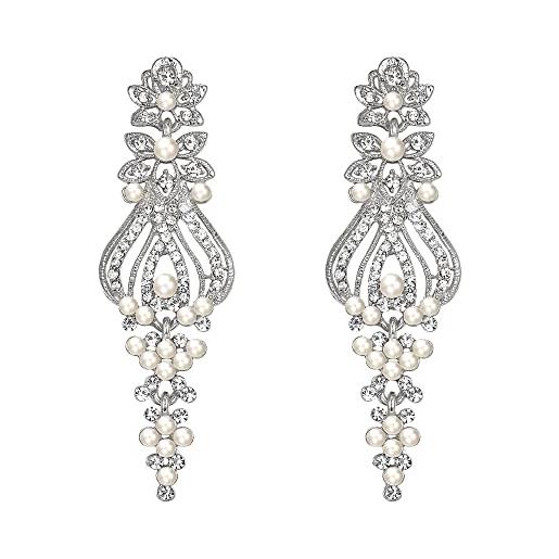 Clearine elegante simulato perla strass cluster vintage lampadario orecchini pendenti per donne party prom trasparente argento-fondo
