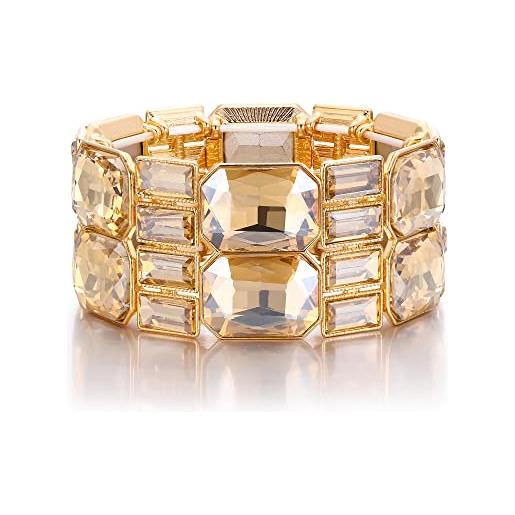EVER FAITH matrimonio strass cristalli elastico bracciale, art deco vintage rettangolo gioielli da polso per donna marrone oro-fondo