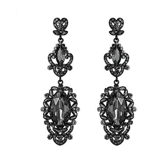 EVER FAITH orecchini da sposa per donne ragazze, cristalli di strass art deco orecchini pendenti lunghi chandelier grigio