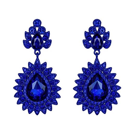 EVER FAITH vintage orecchini per donne ragazze, matrimonio strass cristalli goccia orecchini pendenti blu