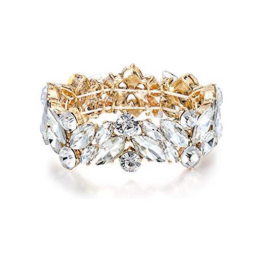 Clearine matrimonio bracciale per spose damigella d'onore marquise rotonda austrial cristalli elastico bracciale per donne trasparente oro-fondo