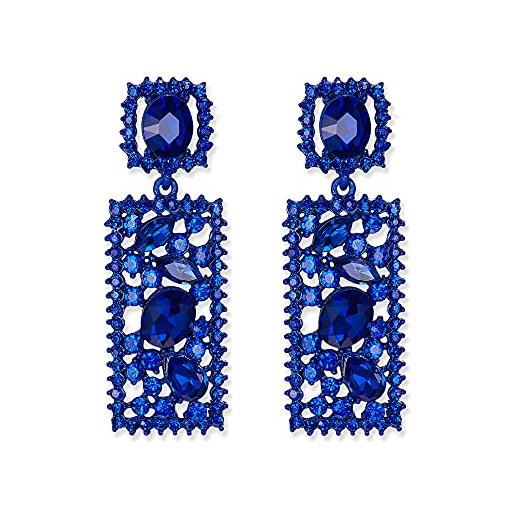 EVER FAITH rettangolo orecchini blu rhinestone cristallo geometrico statement orecchini pendente chandelier orecchini