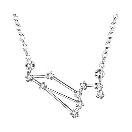 Clearine collana 925 argento collana per donna - leone costellazione collana zodiacoo 12 oroscopo astrologia zircone collana pendente regalo di compleanno trasparente