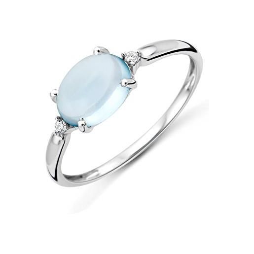 Miore anello donna topazio blu con diamanti taglio brillante oro bianco 9 kt / 375