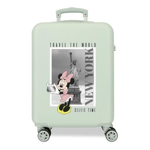 Disney topolino e minnie viaggia per il mondo new york valigia da cabina verde 38x55x20 cm abs rigido chiusura laterale a combinazione 34l 2 kg 4 doppie ruote bagaglio a mano