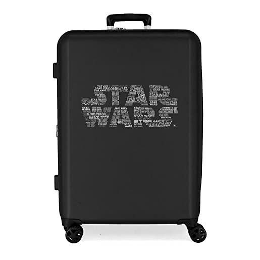 Star Wars logo, maleta mediana, 48x70x26 cm abs rigido chiusura tsa integrata 81l 3.98 kg, 4 doppie ruote, nero (logo)