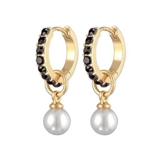 Elli orecchini donne creoli ciondolo perle di vetro colore oro con cristalli