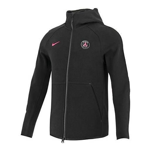 Nike psg m nsw tchflc hoodie aut, felpa con cappuccio uomo, black/hyper pink, s