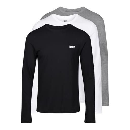 DKNY top da uomo a maniche lunghe, slim fit camicetta lunga, black/white/grey, xl