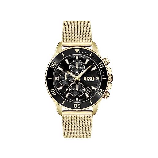 BOSS orologio con cronografo al quarzo da uomo collezione admiral con cinturino in acciaio inossidabile, silicone o tessuto derivato da plastica nell'oceano nero/oro (black & gold)