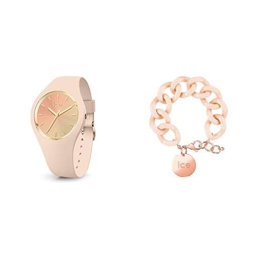 ICE-WATCH orologio analogueico quarzo donna con cinturino in silicone 020638 + - chain bracelet - nude - rose-gold - bracciale in maglia rosa xl da donna con medaglia d'oro rosa (020925)