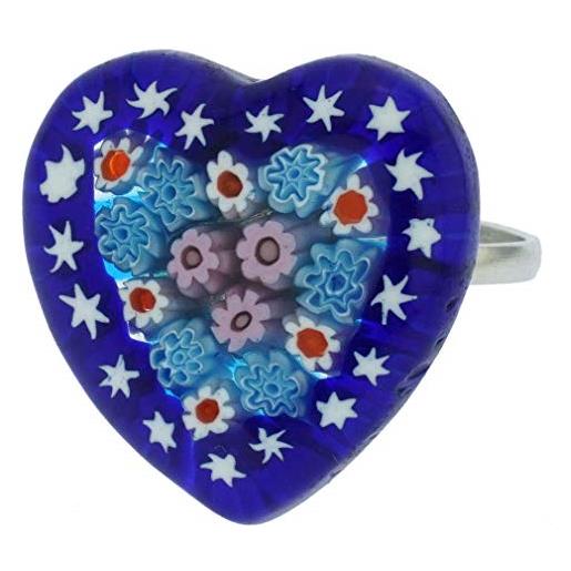 GlassOfVenice arlecchino millefiori cuore anello in vetro di murano - blu