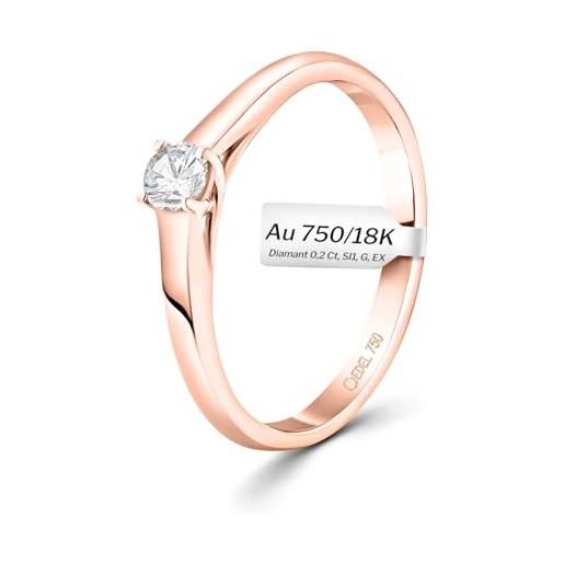 EDELIND anello solitario diamante 0.20 ct oro rosa 18k 750 anello donna con diamante taglio brillante anello di fidanzamento ø 53 mm con scatola regalo