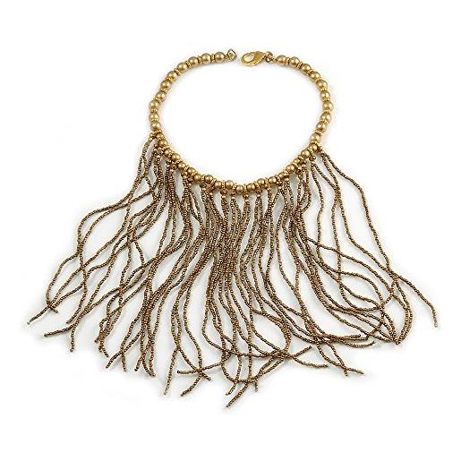 Avalaya collana con frangia in bronzo/oro con perline in vetro, 41 cm l/20 cm, vetro plastica