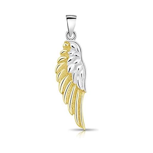 DTPsilver® ciondolo celtico bicolore in argento 925 e placcato in oro giallo - ciondolo a forma di ala d'angelo