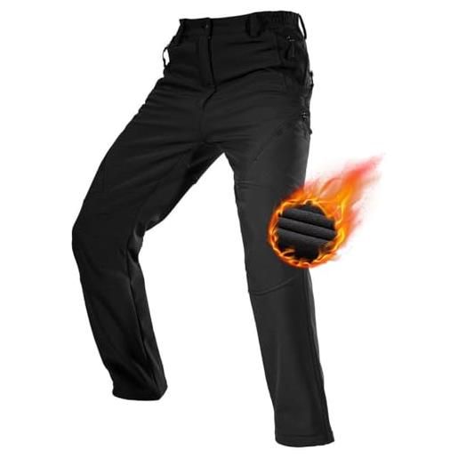 FREE SOLDIER pantaloni da lavoro da uomo per attività all'aperto pantaloni softshell sci termici impermeabile pantaloni trekking invernali pantaloni da caccia(nero, 44 lungo)