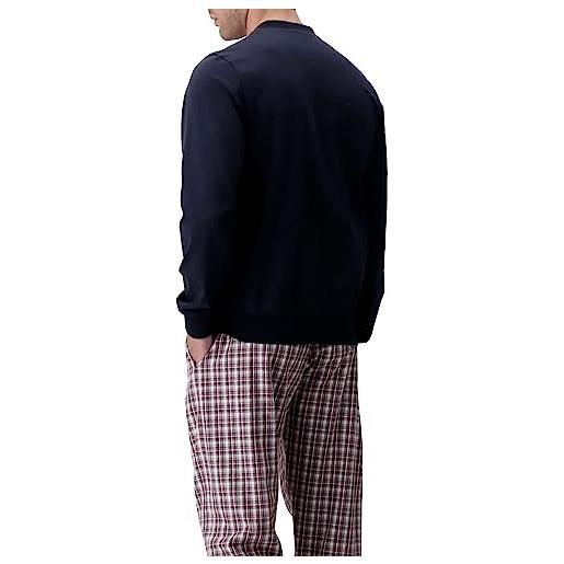 PEROFIL pigiama mix tessuti: caldo cotone e flanella (48 s, blu/quadro rosso/blu)