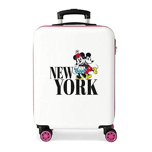 Disney valigia da cabina Disney mickey & minnie viaggio a new york bianco 38x55x20 cm abs rigido chiusura laterale con combinazione 35l 2 kg 4 doppie ruote bagaglio a mano