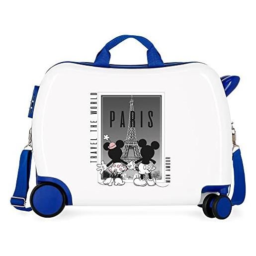 Disney topolino e minnie viaggia per il mondo parigi valigia bambino bianco 50x39x20 cm abs rigido chiusura laterale 34l 1,8 kg bagaglio a mano 4 ruote