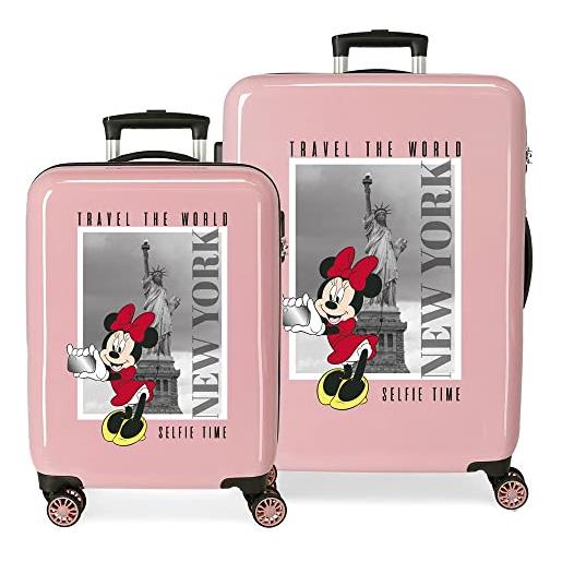 Disney topolino e minnie viaggiano per il mondo new york nude set valigie 55/68 cm abs rigido chiusura laterale con combinazione 104l 6 kg 4 doppie ruote bagaglio a mano