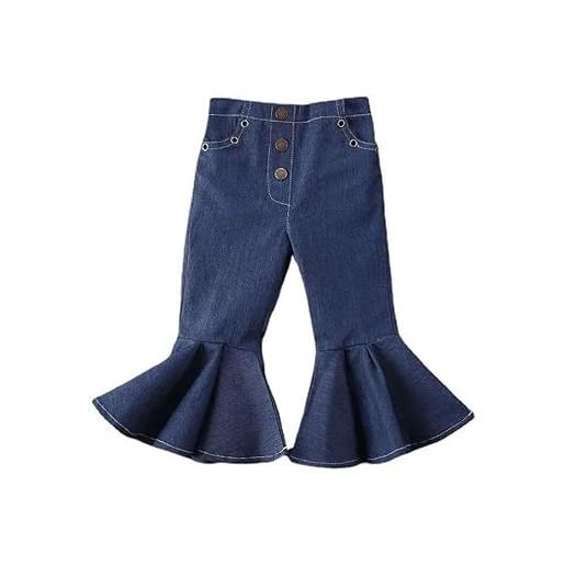 Verve Jelly jeans con fondo a campana per bambini pantaloni jeans strappati con volant per neonate pantaloni leggings in denim pantaloni a zampa, blu 3, 90 (1-2 anni)