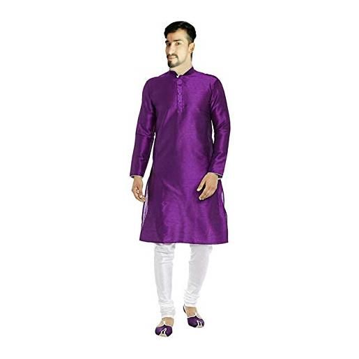 Lakkar Haveli - camicia da uomo in seta kurta casual, stile etnico, vestibilità larga, colore viola viola 4xl