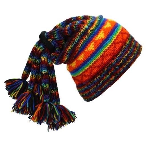LoudElephant berretto lavorato a maglia a mano con nappa, invernale, caldo, taglia unica, unisex per adulti e donne, sd nero arcobaleno arancio, taglia unica