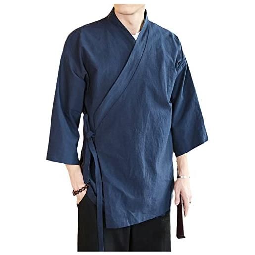 OTFTHPCW uomini giapponesi cardigan kimono tradizionale samurai giapponese streetwear yukata maschio camicia haori maschi kimono navy xxl