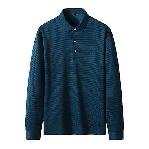 Hndudnff t-shirt da uomo con collo a polo camicia a maniche lunghe a 3 bottoni camicie basic slim fit tinta unita blue 5xl