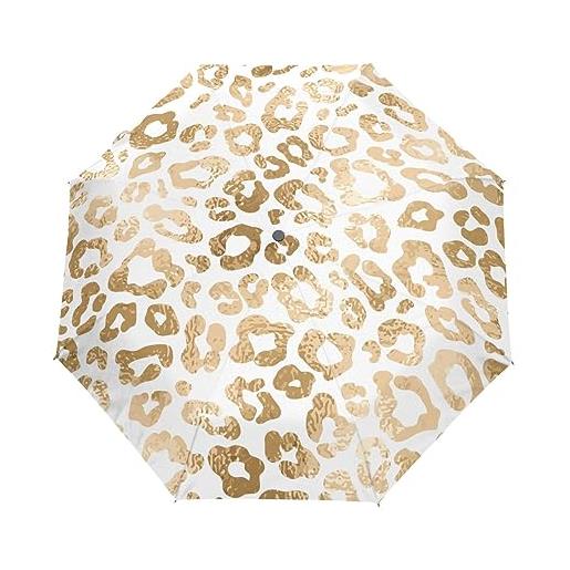 GAIREG ombrello da viaggio con motivo leopardo dorato automatico aperto chiuso compatto pieghevole ombrelli da pioggia