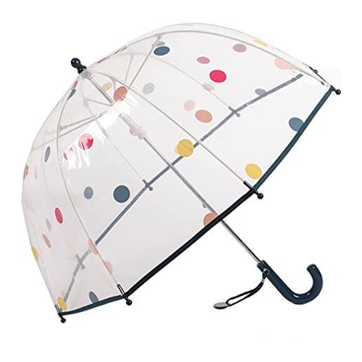 ThreeH ombrello a bolle trasparente per bambini simpatico design a punti impugnatura facile da impugnare infrangibile con 8 nervature in fibra apertura manuale, blu