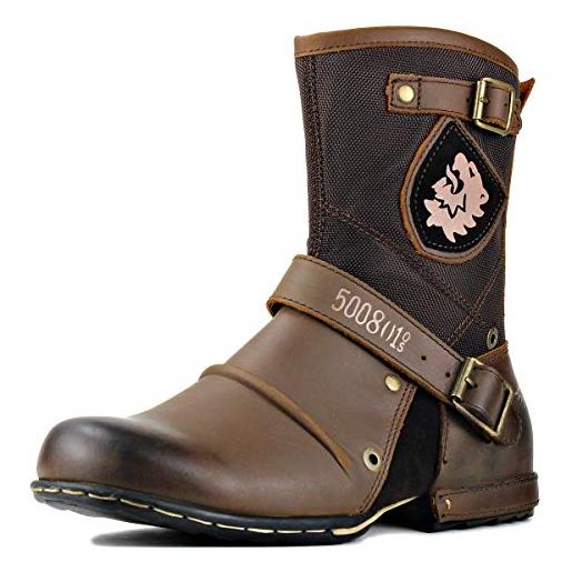 OSSTONE moto boots for men designer fashion zipper-up leather chukka western boots casual shoes os-5008-1-h-brown us 11