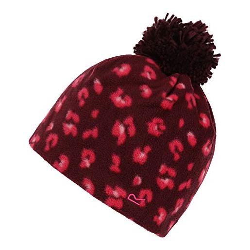 Regatta fallon hat printed polyester mirofleece and knitted pom, fascia multiuso bambino, fig leopard, 7-10