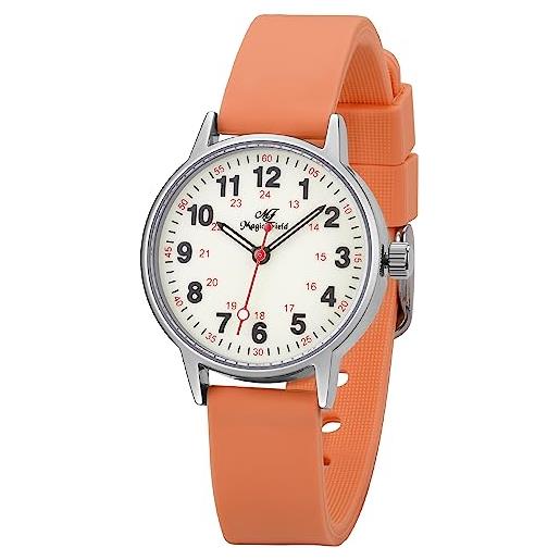 ManChDa orologi impermeabili per le donne orologio del silicone con la seconda mano luminoso orologio 24 ore semplice variopinto orologio, 3-8. Arancione, minimalista