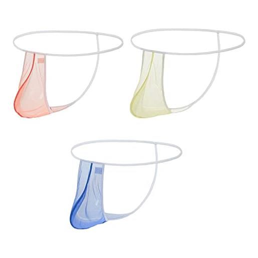 BIATWOWR tanga sexy da uomo a vita bassa, perizoma con grande tasca trasparente in rete t-back, confezione da 3: multicolore 02, xl