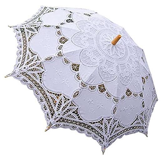 Black Sugar - ombrello grande per travestimento, per cosplay, matrimonio, serata, decorazione fotografica ricamata, colore: bianco