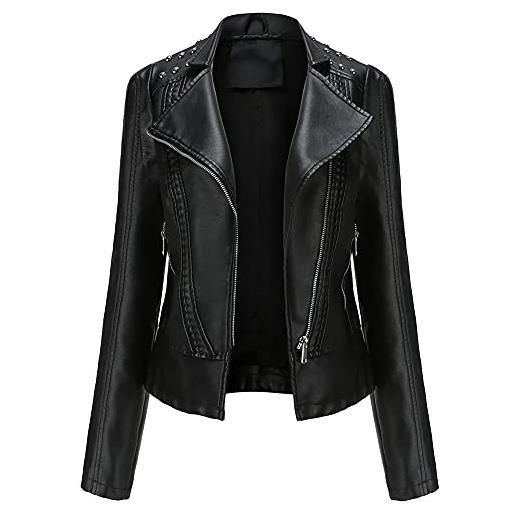 YFFUSHI - giacca da donna in finta pelle, stile classico, in pu, per motociclista, rosso, s