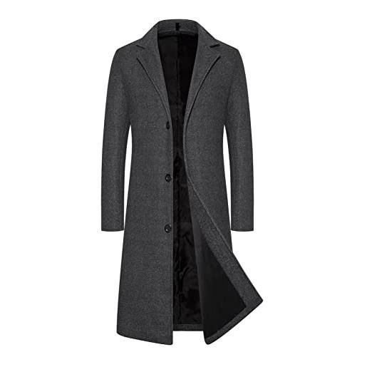 Fulidngzg cappotto uomo elegante sottile lana trench monopetto invernale lavoro cappotto business colletto risvolto spolverino slim fit casual soprabito lungo outerwear