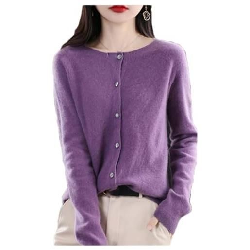 Yeooa maglione cardigan lavorato a maglia da donna abbigliamento autunnale girocollo maglione corto in cashmere cappotto caldo (viola, l)