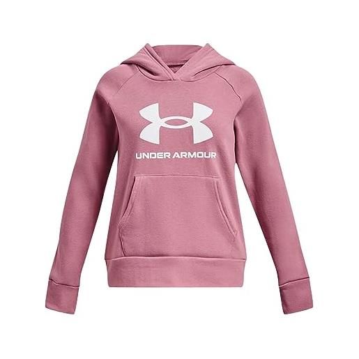 Under Armour girls' standard rival fleece big logo hoodie, (697) pink elixir / / white, small