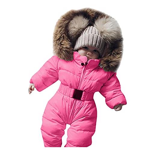 Generico piumino bambino giubbotto unisex invernale pagliaccetti con cappuccio neonato romper giacca tute da neve caldo pagliaccetti overalls bambino bambina piumino invernale (hot pink-a, 12-18 months)