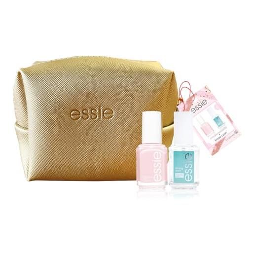 Essie, pochette con smalto per unghie 384 mademoiselle e base coat strong start, per unghie eleganti e una manicure curata, 2x 13,5 ml